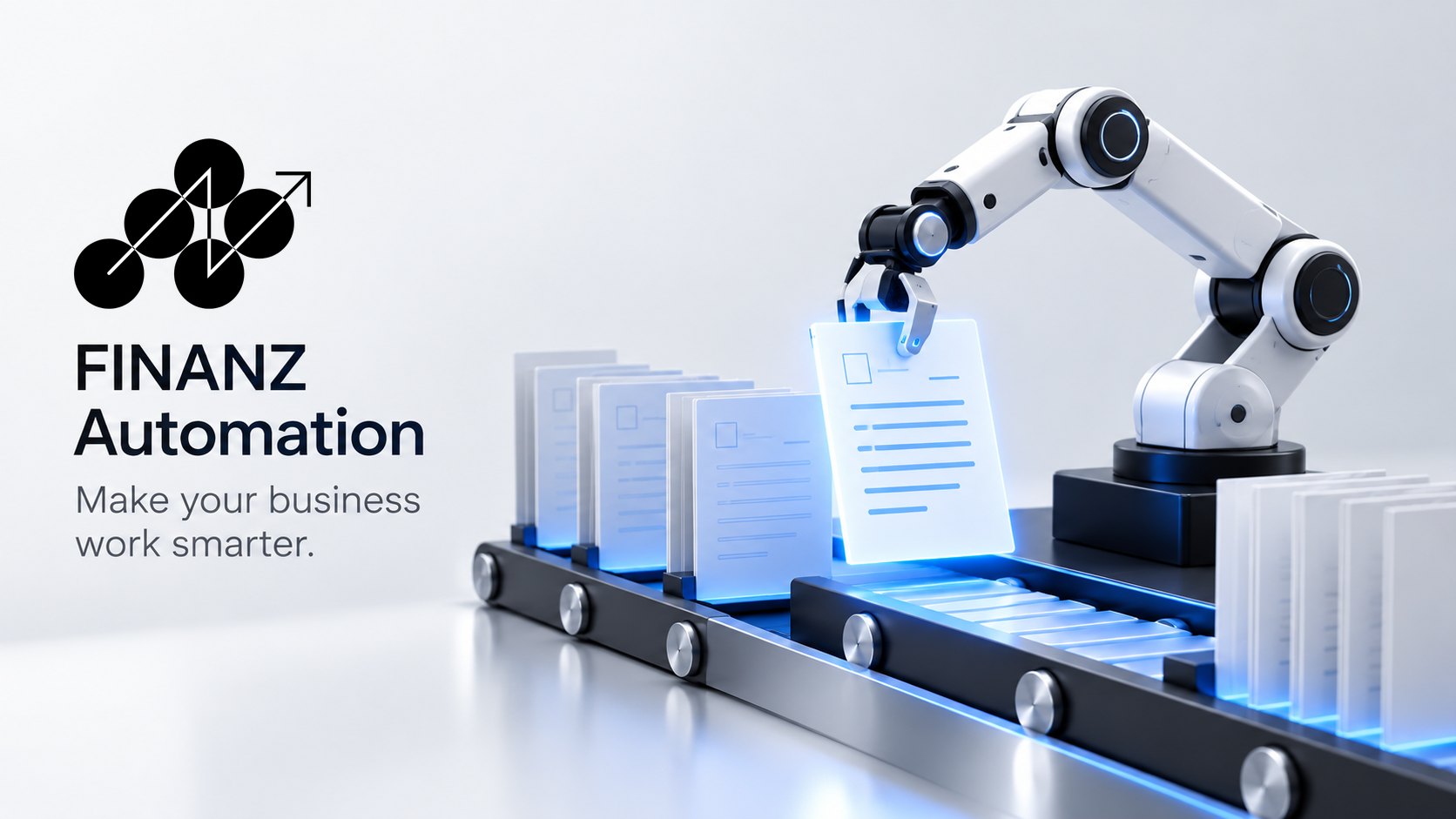 FINANZ Automation: a robotic arm picking documents from a conveyor belt